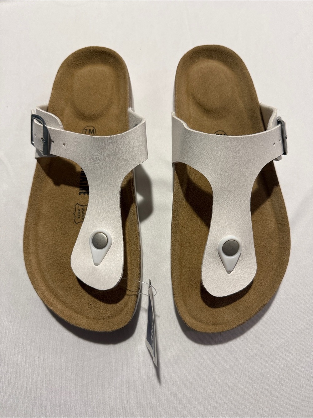 NEW Cushionaire White T-Strap Sandals with Buckle